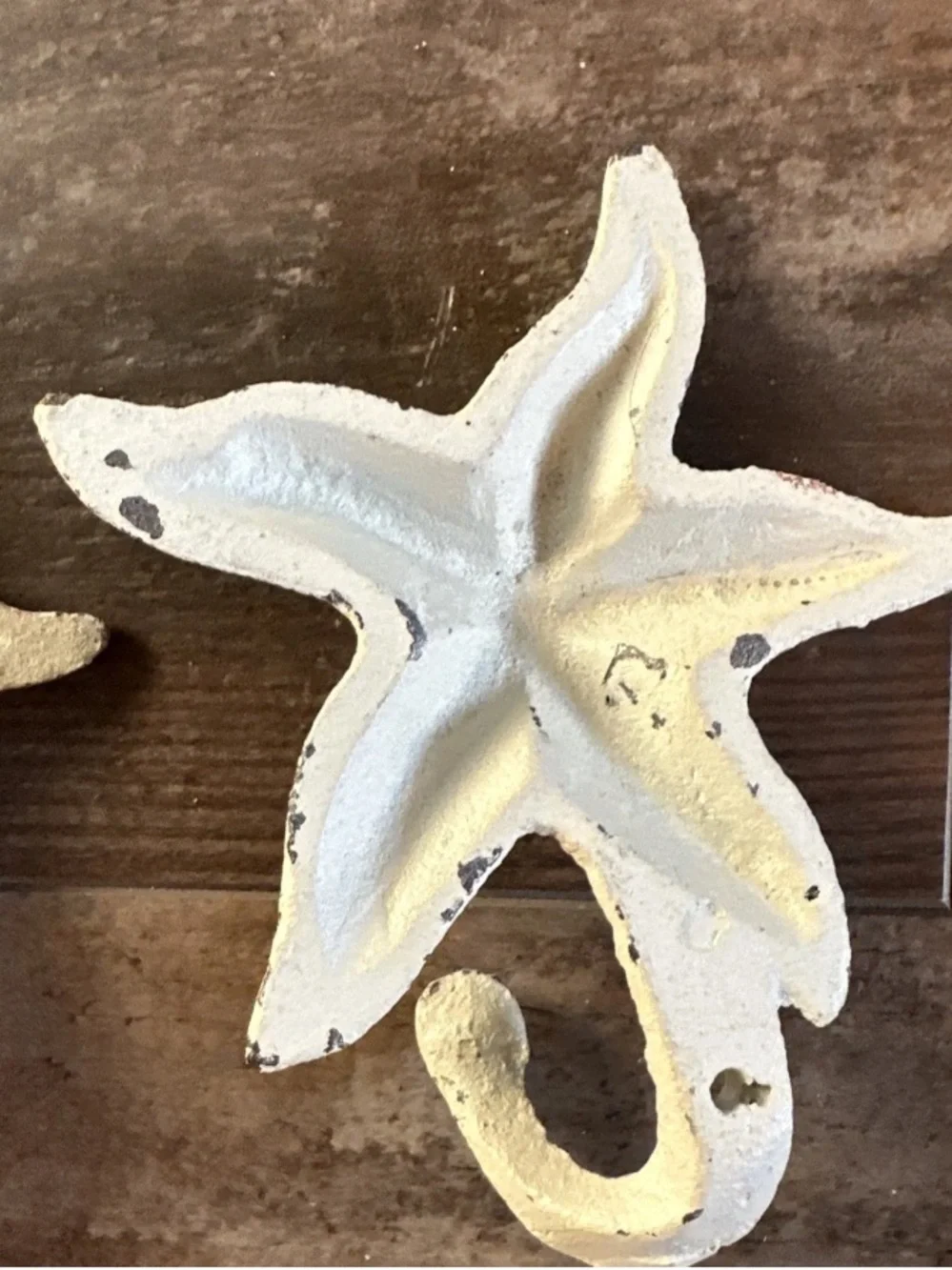 Starfish Cast Iron Wall Hooks  Antique White Set of 2
